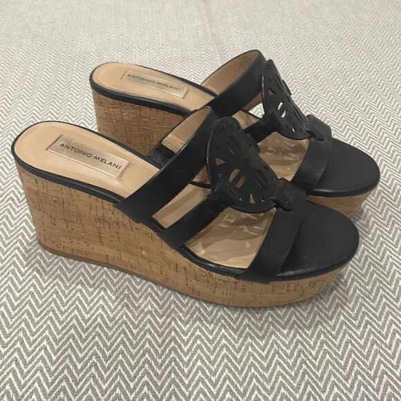 Antonio Melani Leather Slip On Platform Sandals Strap Size 8 - Picture 1 of 5